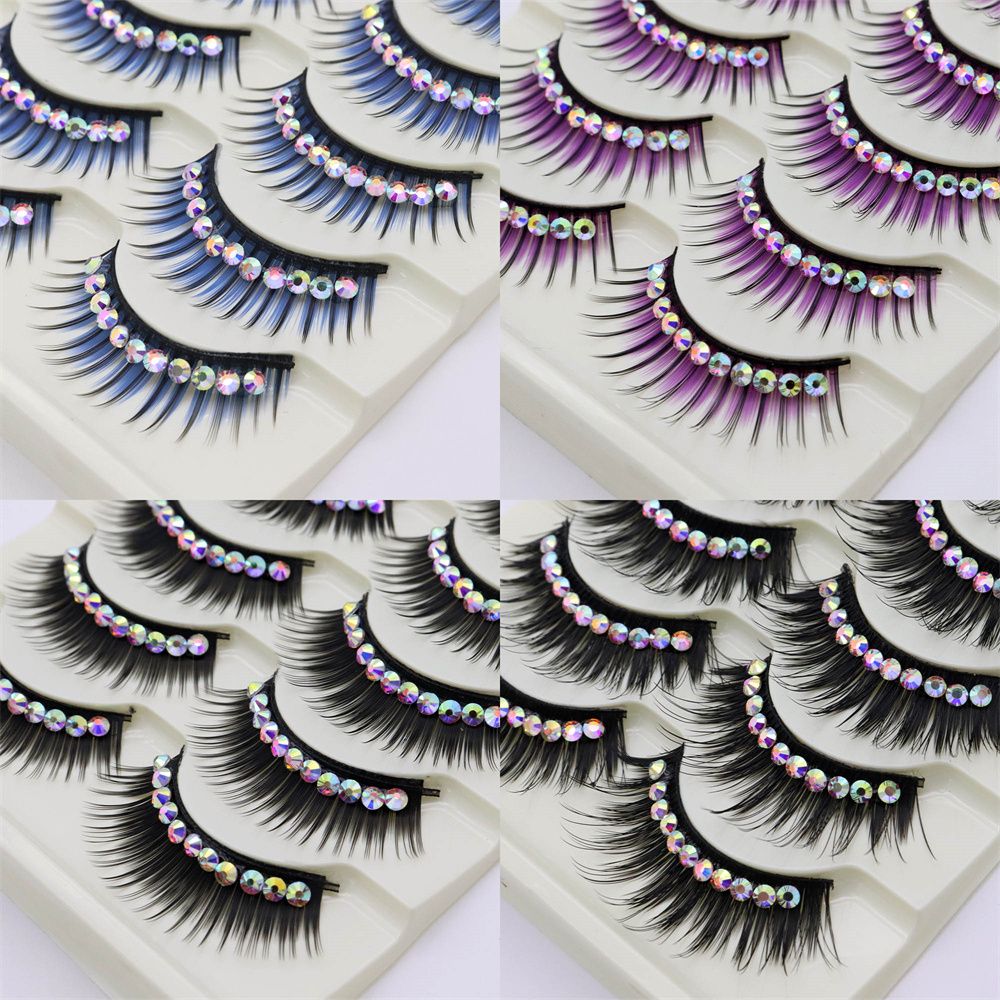 5 Pairs Natural Makeup Dense Exaggeration Mink 3D Fake Eye Lashes False Eyelashes Shiny Rhinestones