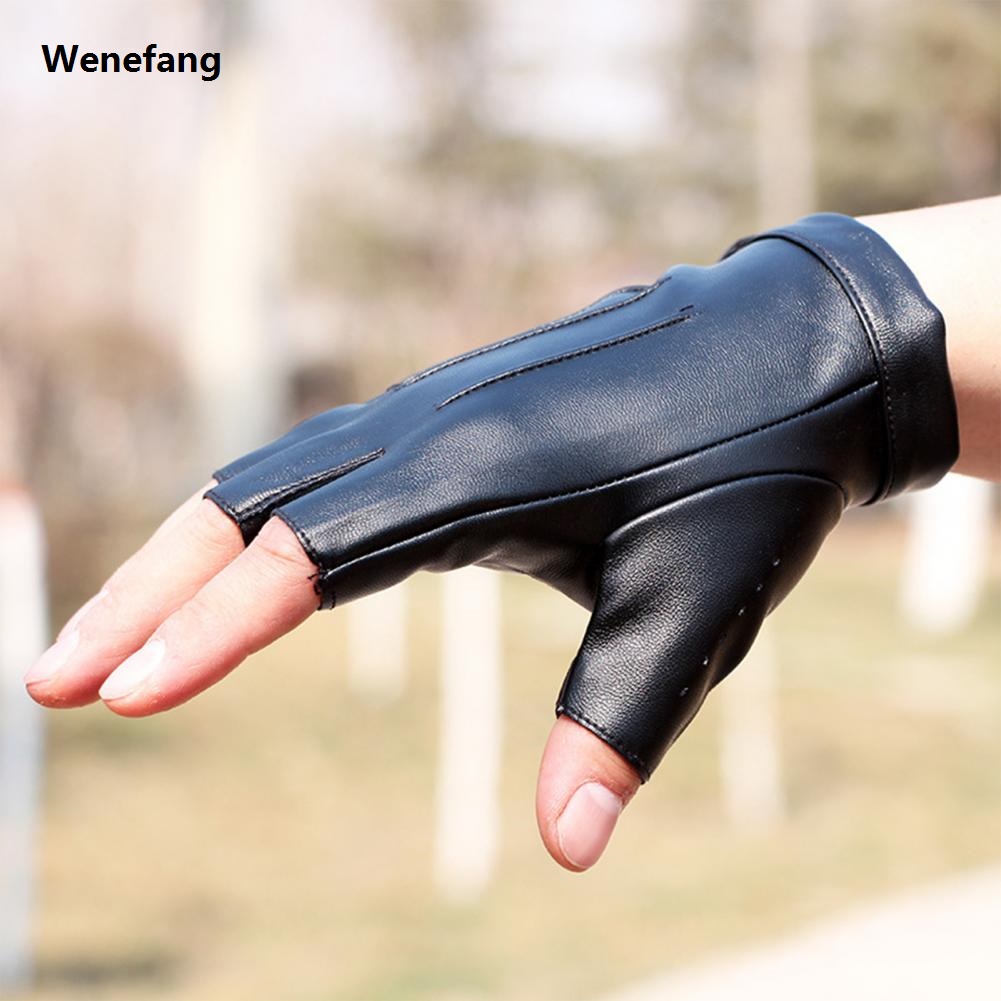 Wenefang Fingerless Driving Gloves PU Faux Leather Outdoor Sports Halloween Role-playing Half Finger Gloves For Male Female Teenagers