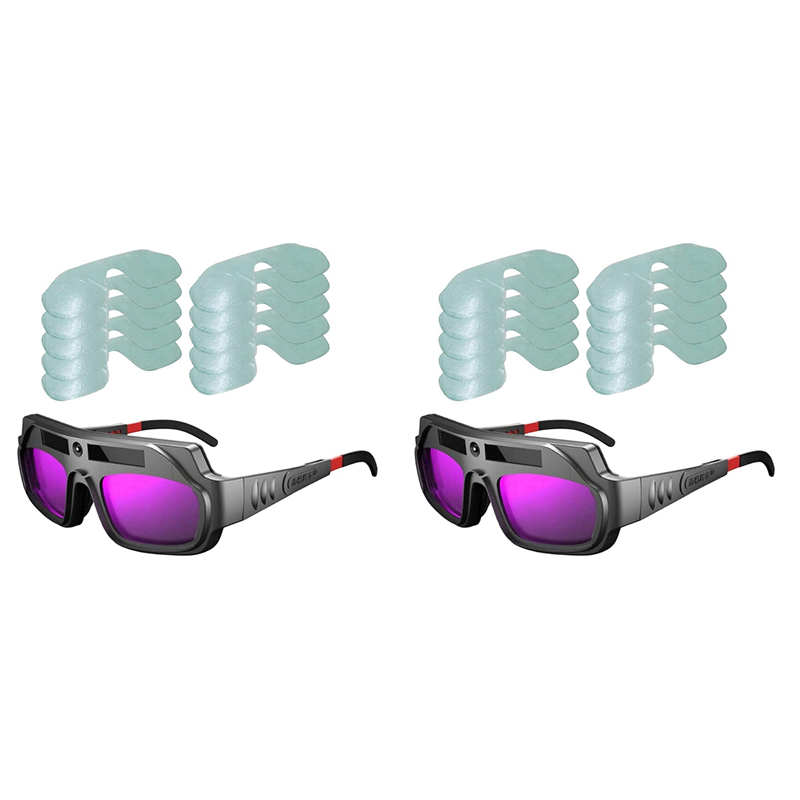 NCANRUI 2 PCS Auto Darkening Welding Goggles Anti-Scratch Large View Welder Glasses for Plasma Cut with 20 Pcs Lenses