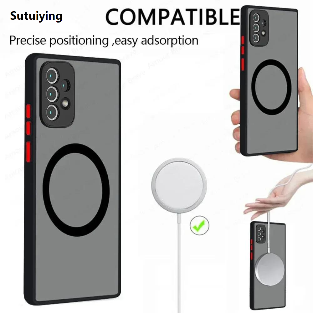 Sutuiying Luxury Magsafe Wireless Charge Case For Samsung Galaxy A52 A53 A34 Hot Selling A54 A32 A55 A13 A23 A25 A15 Shockproof Matte Clear Back Cover