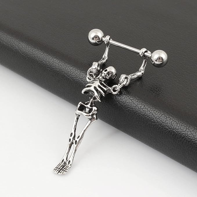 1Pcs Stainless Steel Nipple Rings Skull Nipplerings Straight Barbell Body Piercing Jewelry for Women Men