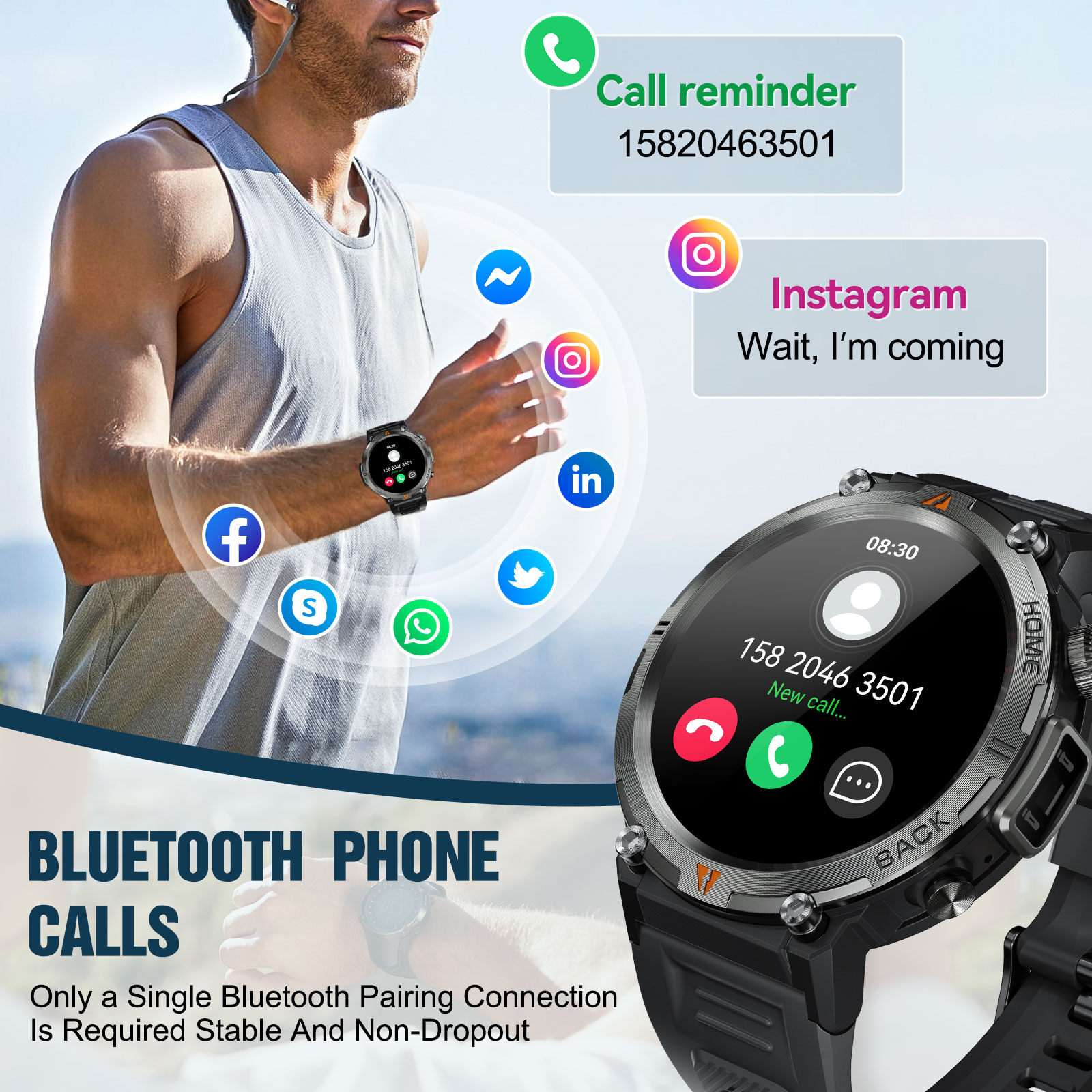 Linman EIGIIS New Original Bluetooth Call Smart Watch Men Full Touch ScHigh Quality reen HealthMonitor WithFlashlight Men SmartWatch For IOS Android