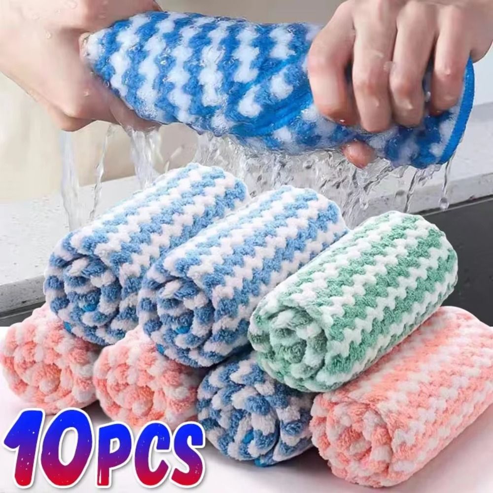 5/10/20Pcs New Coral Velvet Microfiber Cleaning Cloth High Absorbent Reusable Scouring Cloth Easy Foaming Thickened Kitchen Dishwashing Cloths Household