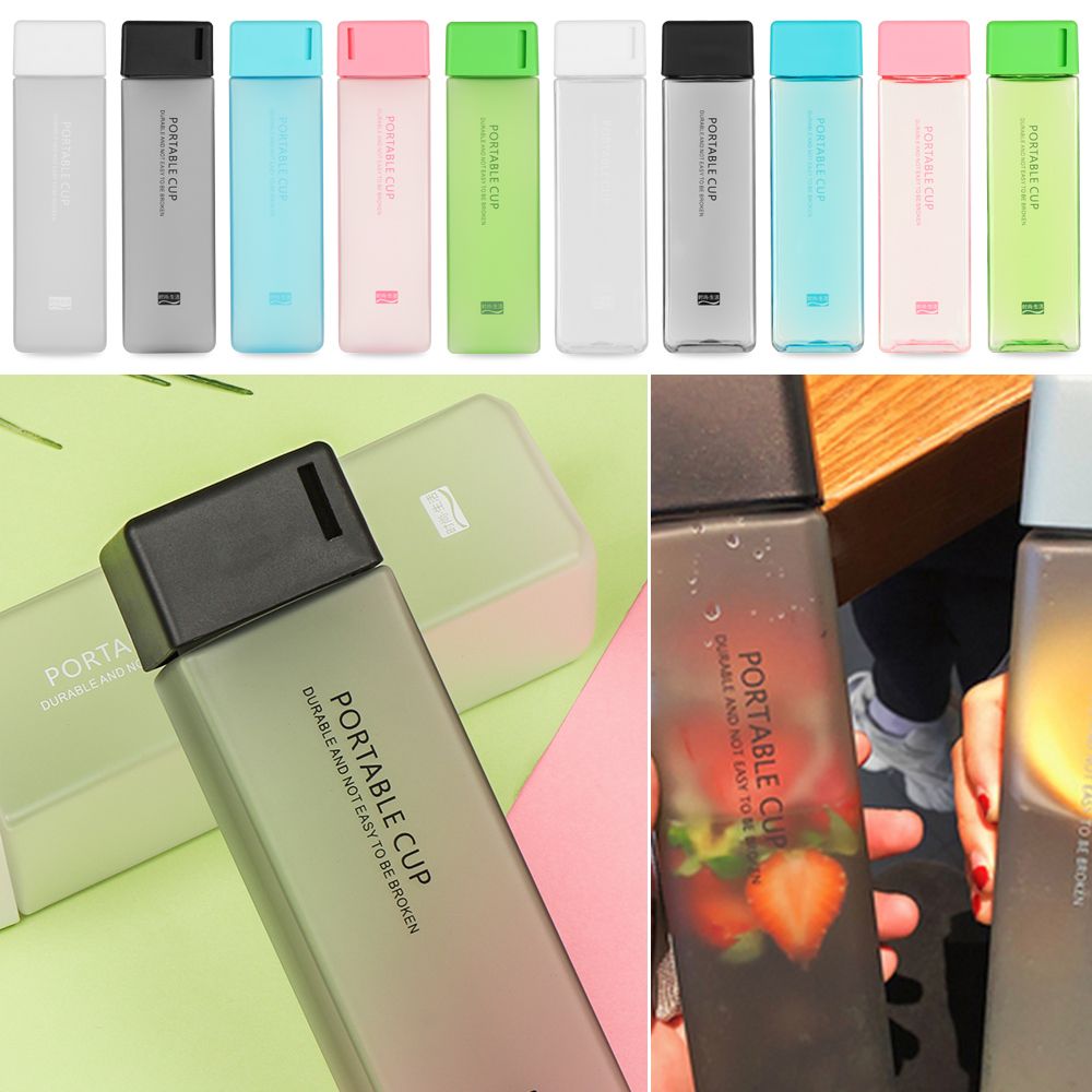 450ml Portable Outdoor Sports Cycling Accessory BPA Free Camping Bottle with Straw Water Bottle Drink Jug Square Plastic Cup