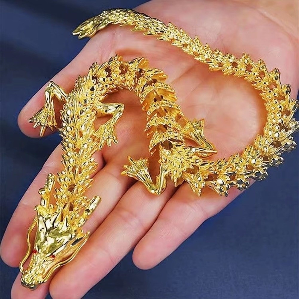 New Majestic 3D Alloy Golden Dragon Statue with Movable Limb Symbol of Power and Good Luck Five-Clawed Golden Dragon Ornament Chinese Dragon Piece