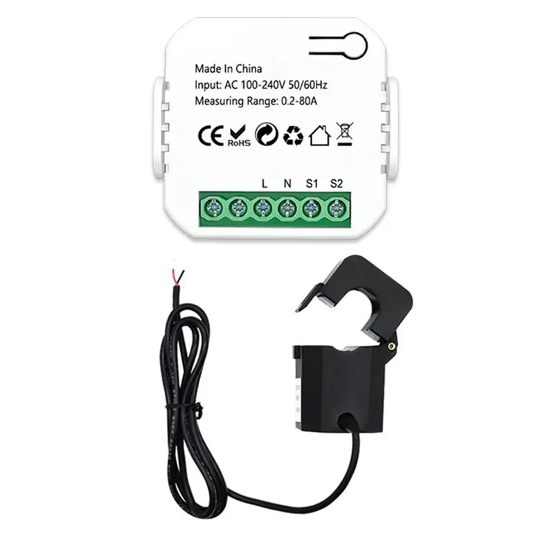 FORIDE 2X Tuya Smart Life ZigBee Energy Meter 80A with Current Transformer Clamp KWh Power Monitor Electricity Statistics