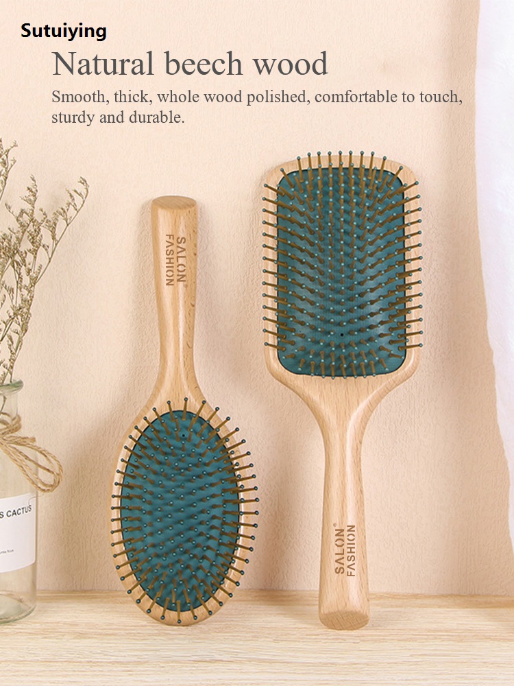 Sutuiying High Quality Wood Comb Professional Healthy Paddle Cushion Hair Luxury Loss Massage Brush Hairbrush Comb Scalp Hair Care Healthy Comb