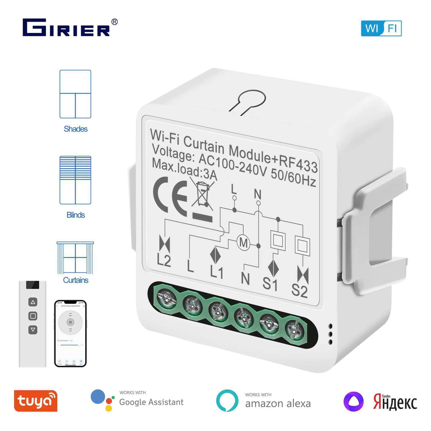 GIRIER Tuya ZigBee Smart Curtain Switch Module Home Automation Relay for Electrical Roller Shutter Curtain Motor Supports Alexa