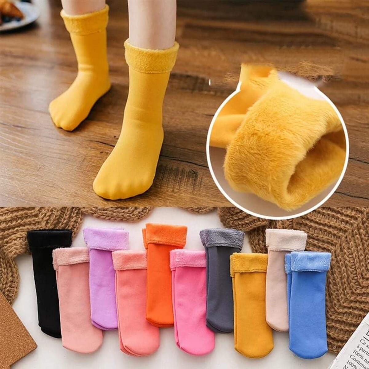 Kids Velvet Fur Inside Winter Socks ( Pack Of 3 )- Multicolor