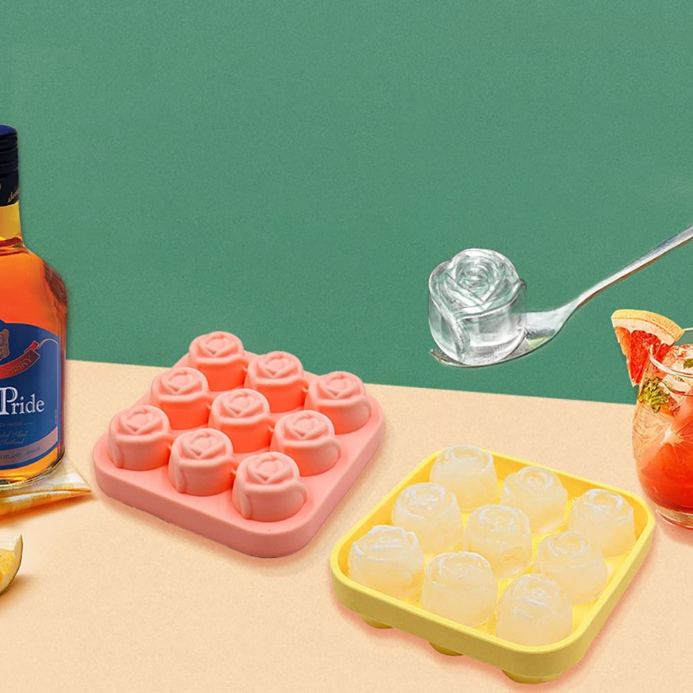 Fun Silicon Ice Molds 3D 1.3 Inch Ice Ball Maker Rose Shape Make 9 Grids Ice Cube Trays Whiskey