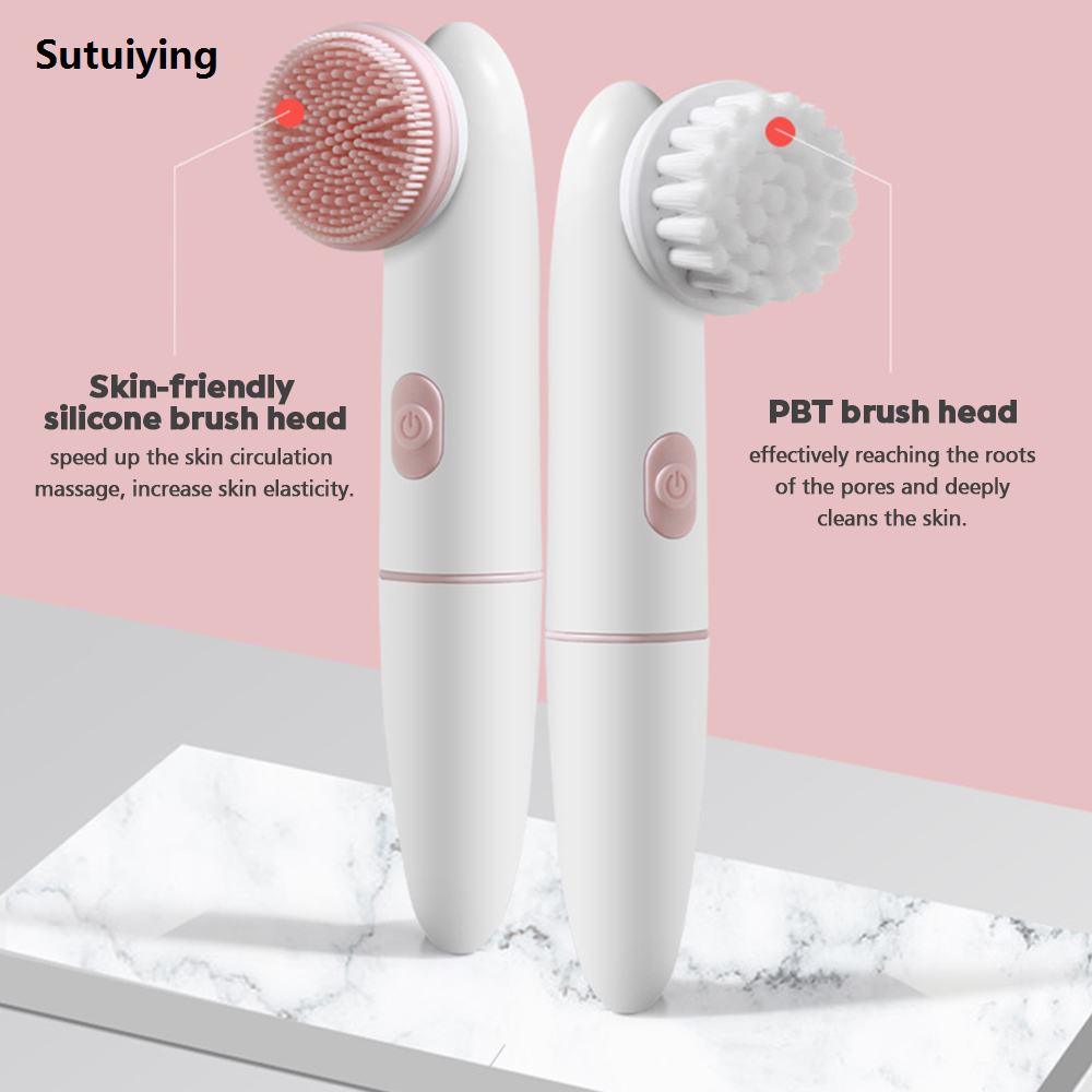 Bargain price Electric Facial Cleanser Battery Powered Waterproof Vibrating Face Cleaning Brush IPX6 2 Speed Face Deep Washing Massaging Brush