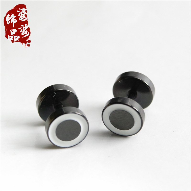 【New arrival】PS219 Korean Style Simple Sweet Round Titanium Steel Oil Drop Black and White Male/Female Barbell Earrings