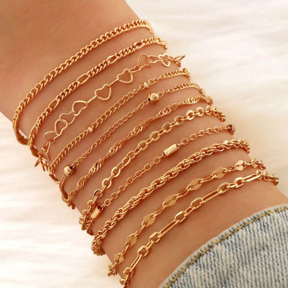 11 Pcs/set Fashion Boho Bracelet Set Twist Thick Multilayer Bracelets Hand Chain Cuban Chain Bangles Holiday