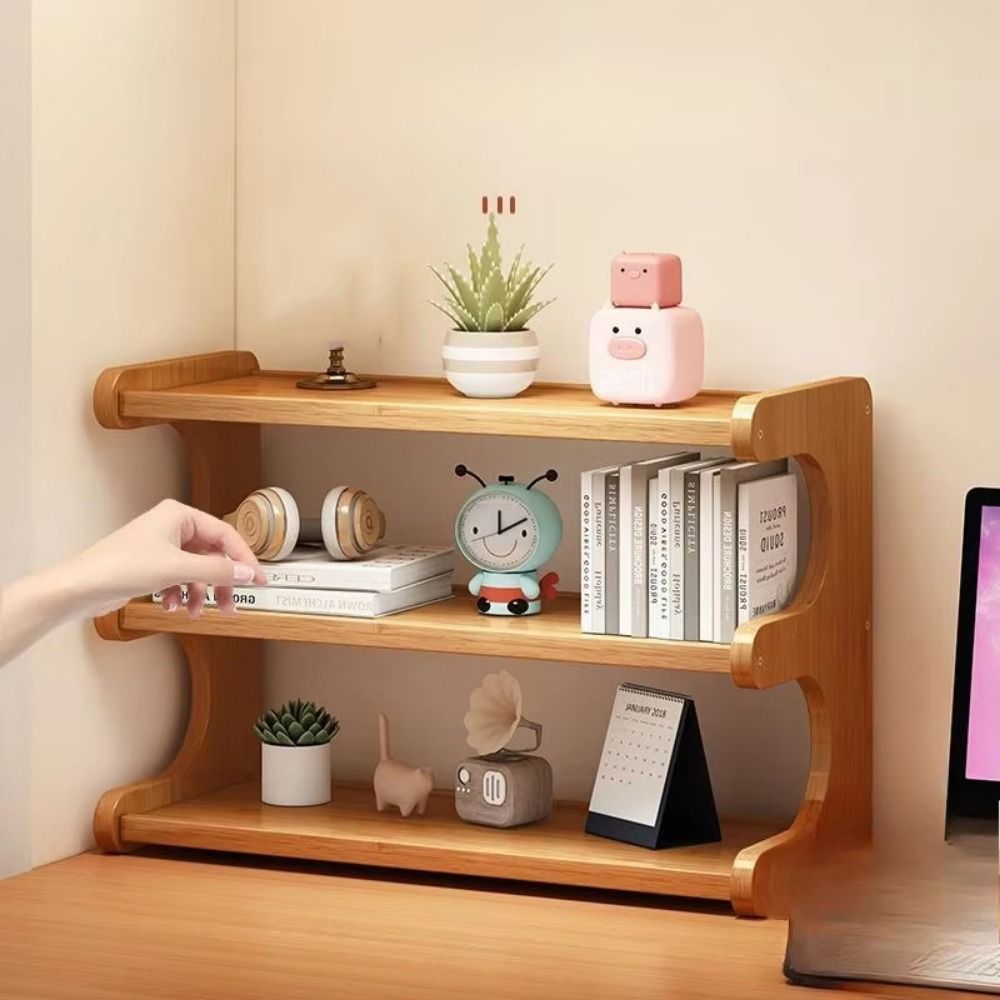Simple 2/3 Tiers Desktop Storage Rack Compact Easy-to-assemble Desk Bookshelf Multi-functional Sturdy Wood Tabletop Stand Household