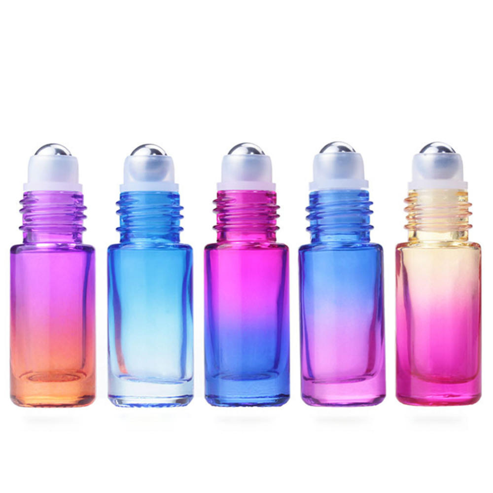 Glass Refillable Fragrance Bottle Unique 55*16mm 5ml Wooden Cap Glass Ball Perfume Bottle 5ml Gradient Color Scent Bottle for