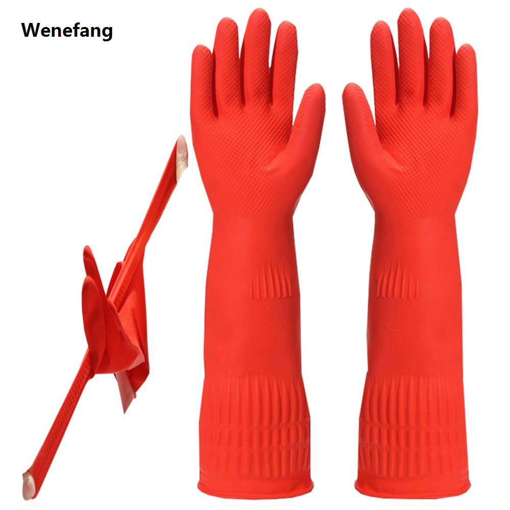 Wenefang 1 Pair Thick Extra Long Heavy Duty Rubber Gloves Thick Waterproof Portable Car Washing Gloves Chemical Resistant Acid Oil Resistant