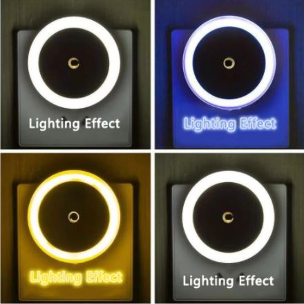 LED Night Lamp , US Plug Round Intelligent Light Control Sensor Colored Lights For Children's Bedroom Lighting Christmas Gift