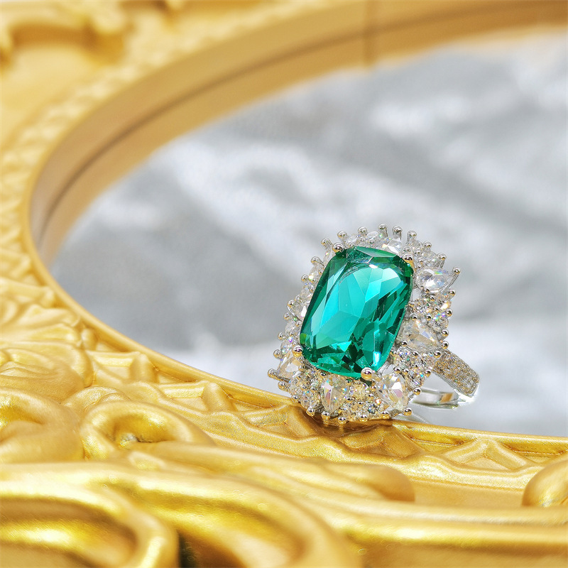 【Special offer】Colorful Emerald Ring Women's Opening Ins Retro French Style Elegant All-match Finger Ring