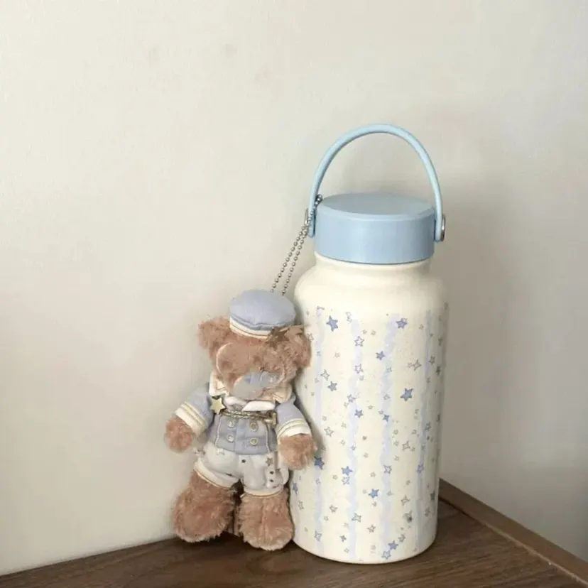 New 900ML Vacuum Cup Blue Star Puppy Insulated Water Bottle Stainless Steel Portable Thermal Car Cup