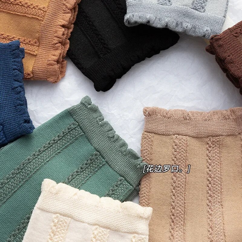 Vylon Socks For Women Korean Style Sweet Solid Color Cute Socks Fashion Girls Preppy Style Breathable Lace Casual Crew Socks Ladies