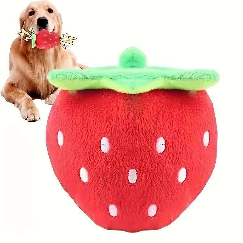 1pc Red Strawberry Pet Plush Toy: Cute Fruity Design, Squeaky Sound, Chewing Toy for Dogs and Cats, Made of Soft Fleece Material
