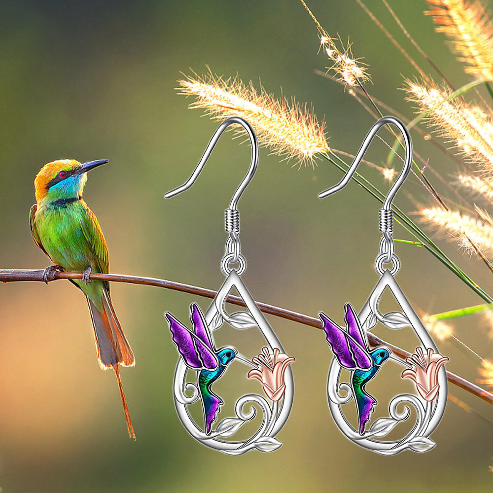 Hummingbird Earrings Fashion Water Drop Bird Shape Ear Charms Lightweight Colorful Hummingbird Earrings for Spring Spring