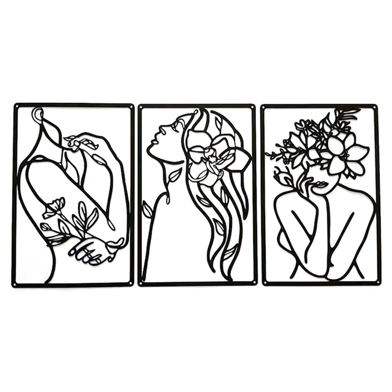3 Pieces Metal Minimalist Abstract Woman Wall Art Line Drawing Wall Art Decor Single Line Female Home Hanging Wall Decor 33 X 22cm