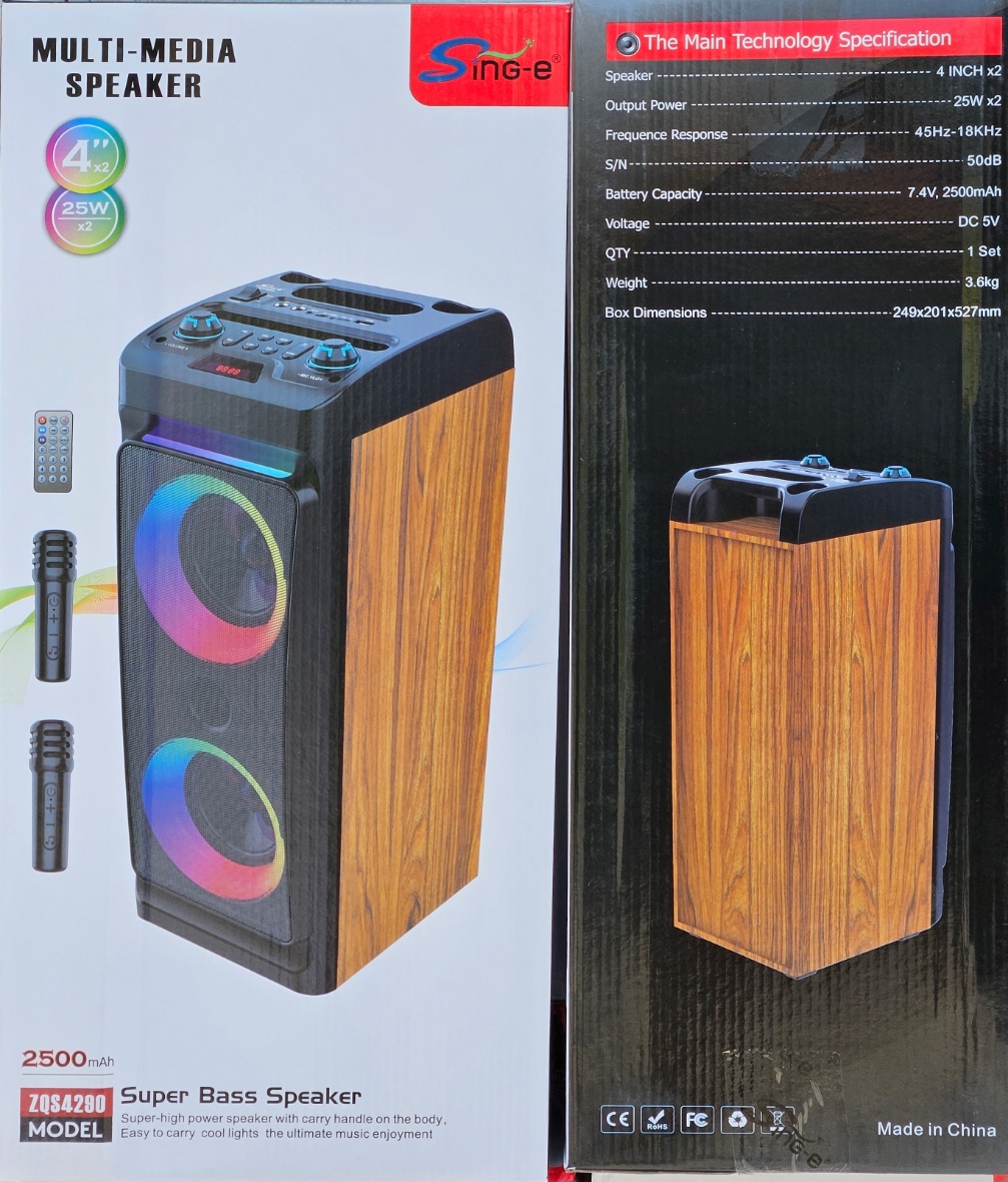 Rechargeable 50w High Bass Bluetooth Party Speaker With 2 Wireless Mics