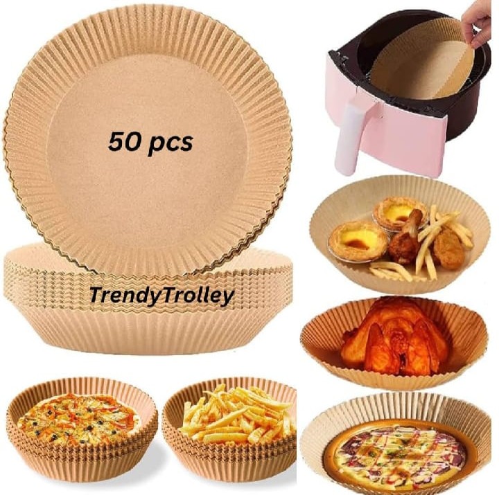 50Pcs Disposable Air Fryer Paper Liners - Non-Stick Oil-Proof Round Parchment Paper for Baking, Roasting & Microwave