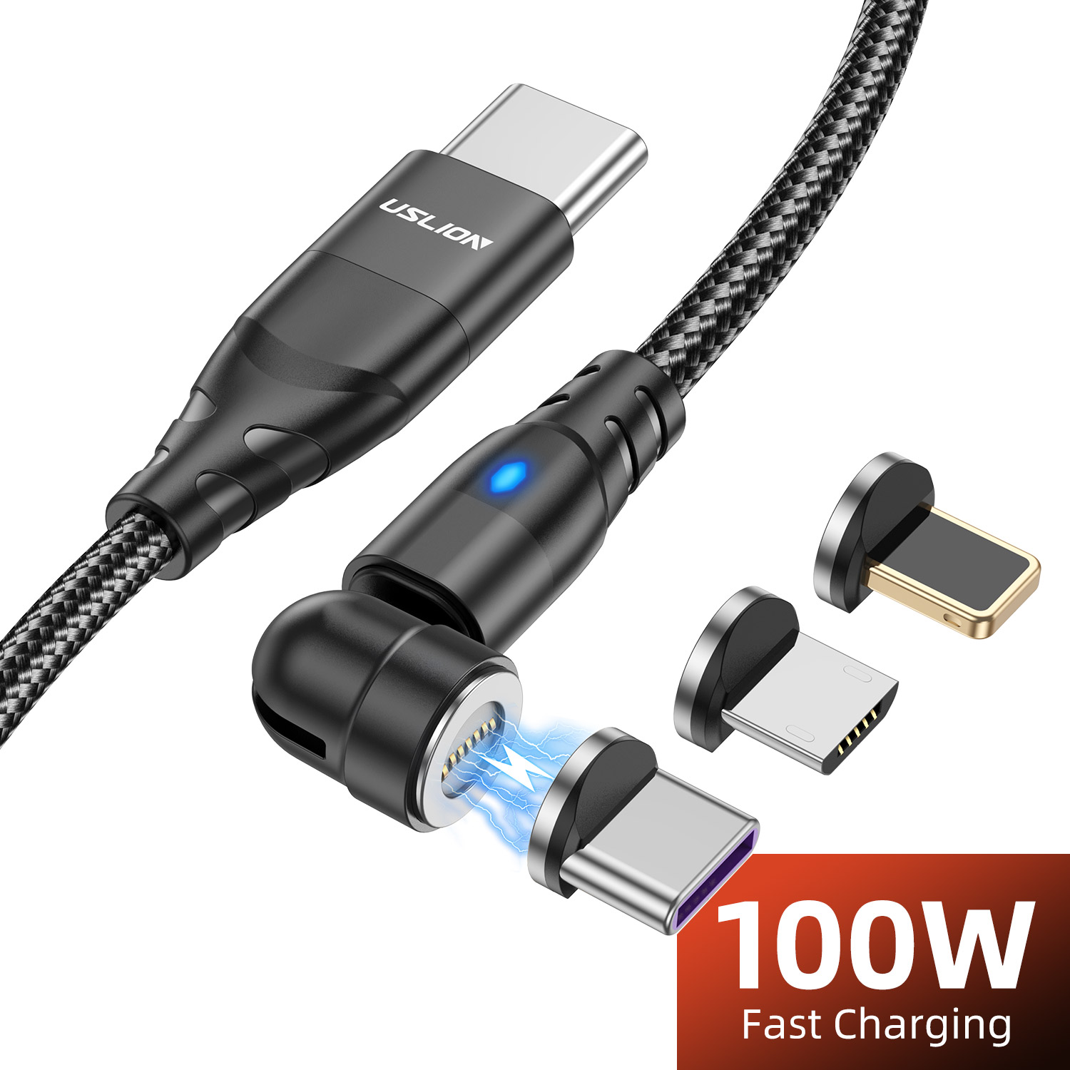 Clearance sale USLION 5A 100W Magnetic Fast Charging Cable For MacBook iPad USB C To Type C Data Cord iPhone 15 14 Pro Max Samsung Xiaomi 14