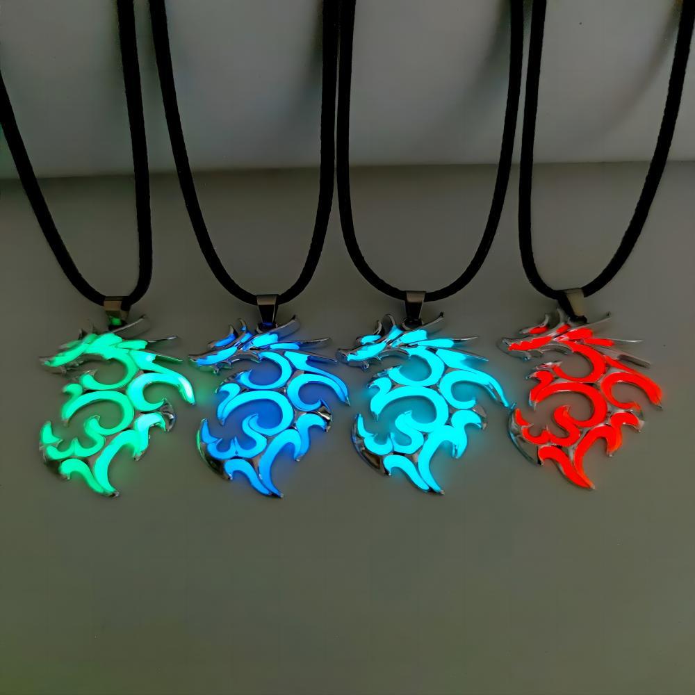 New Year Vintage Punk Dragon Pendant Necklace Glowing In The Dark Moonstone Luminous Dragon Necklace Charm Gift Glowing Necklace Men Boy