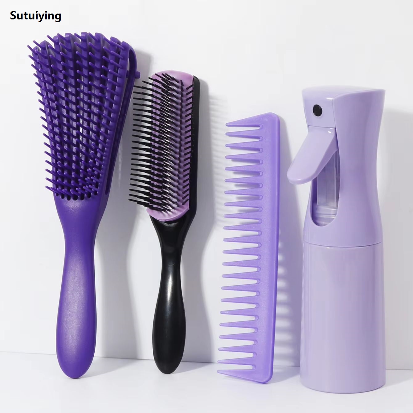 Sutuiying 4-piece hair styling hair brush set dry and wet scalp massage Sales promotion hair combing care hair brush hair spray bottle set