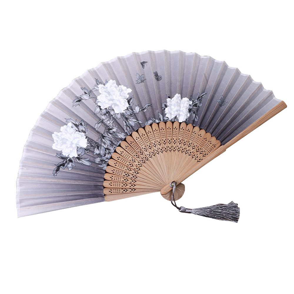 High Quality Party Gifts 1PC Bamboo Pattern Hand Held Folding Japanese Chinese Style Dance Hand Held Silk Fan Folding Fan Hand Held Flower Fan Photo Prop Tool