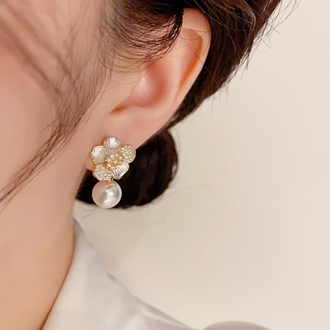 Japanese & Korean Style Flower Pearl Stud Earrings for Women | Sweet Floral Design | Elegant, Classy & Fashionable Lightweight Earrings by Choice Group