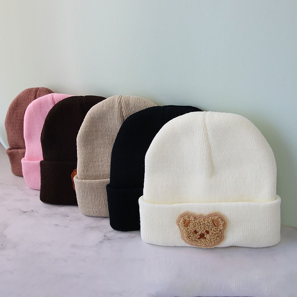 2023 New Cartoon Bear Baby Hat Brimless Ear Protection Knitted Cap Autumn Winter Warm Crochet Hats Kids Boy Girl