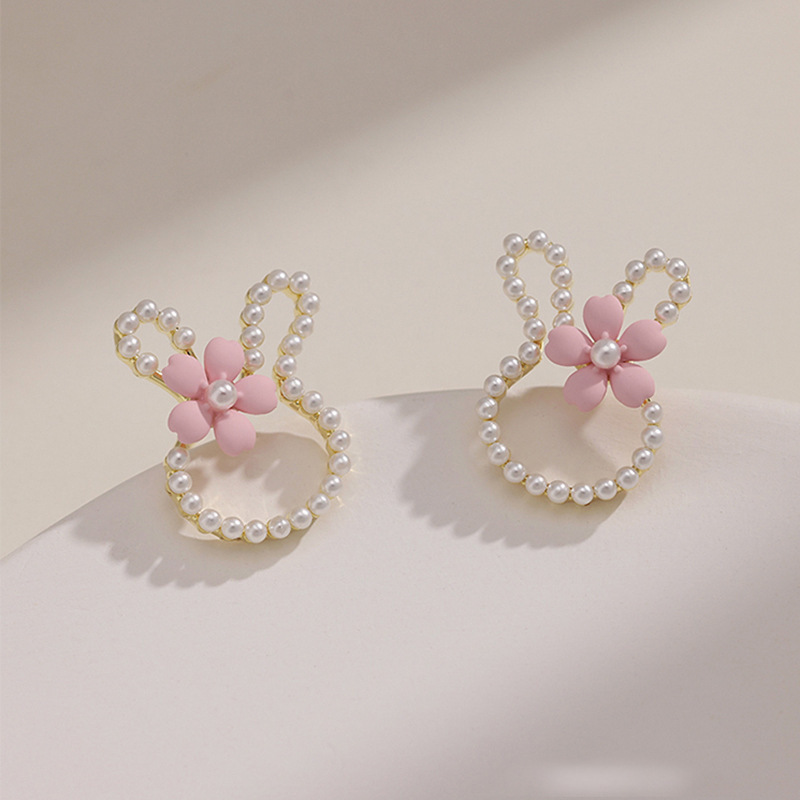 【New arrivals】Korean Style Sweet Ins Style Bunny Female Pearl Design Niche Cute Earrings Ear Jewelry