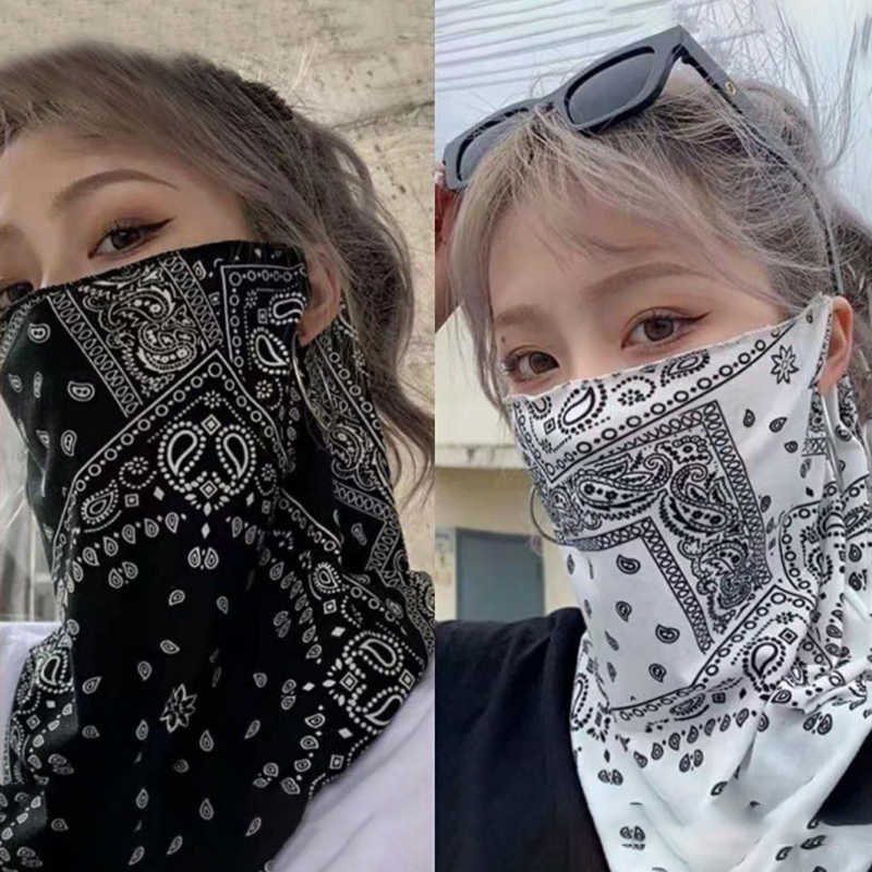 The New Summer Sun Mask Men And Women Hanging Ears Anti-Ultraviolet Half-Face Neck Protection Driving Ice Silk Mask Face Yarn Thin Section afabe858