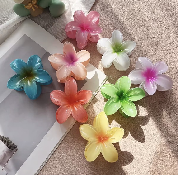 Masala Beads Bohemia Style Medium Size Plumeria Egg Flower Hair Clip Claw Hairpin Hair Accessories