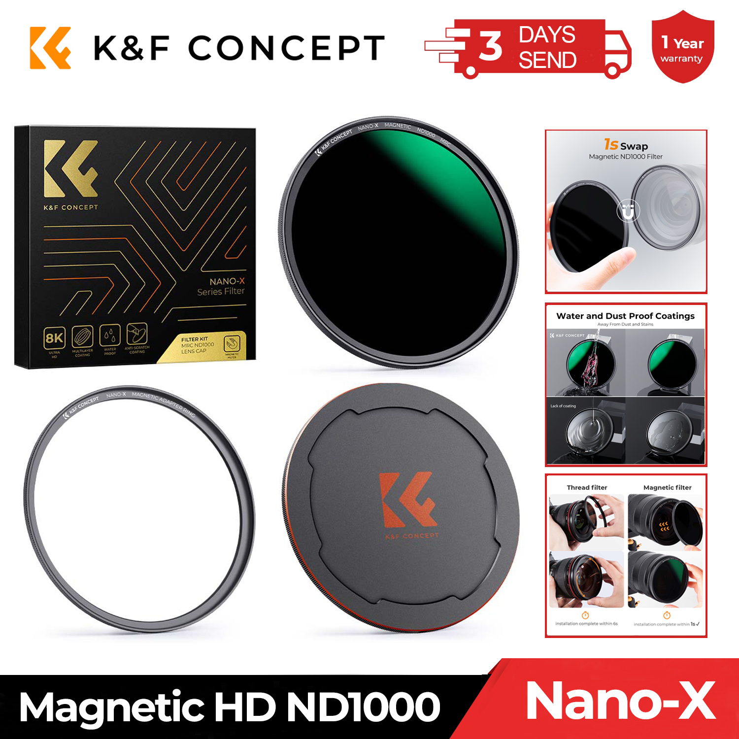 New models on sale K F Concept Magnetic HD ND1000 Nano-x Camera Lens Filter with Multi Layer Coatings with Lens Cap Filter 49mm 52mm 58mm 62mm 67mm