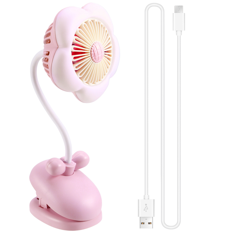 Mini Portable Fan with LED Light 3 Speed Quiet Mini Table Fan Cute Design Flower Clip on Fan for Home Office Stroller Camping