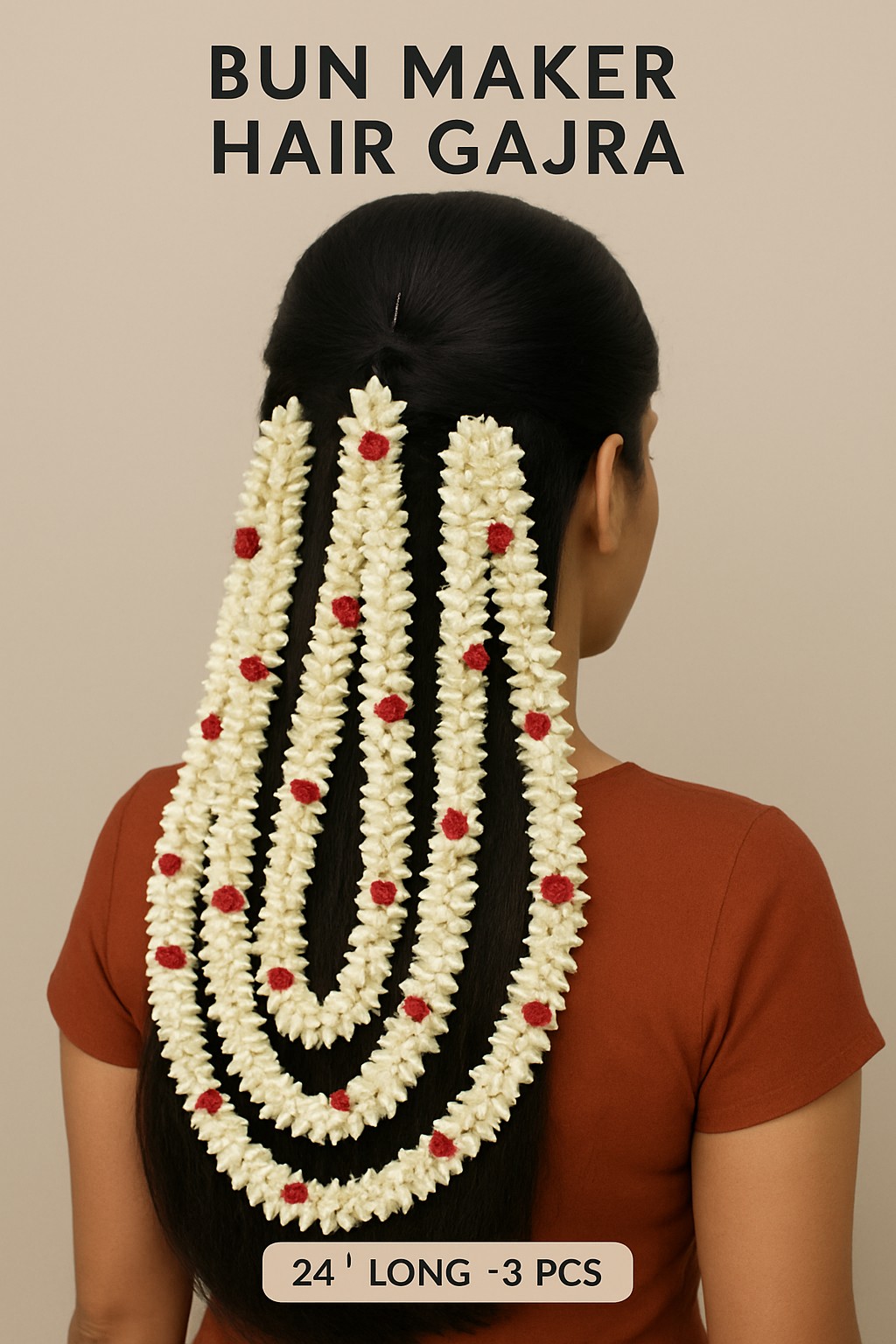 Wholesale Pack - 24 inch long, 2 Pcs White Bun Maker Hair Gajra, design may vary | Elegant Floral Hair Accessories for Women | Perfect for TikTok, Facebook & Instagram Sellers