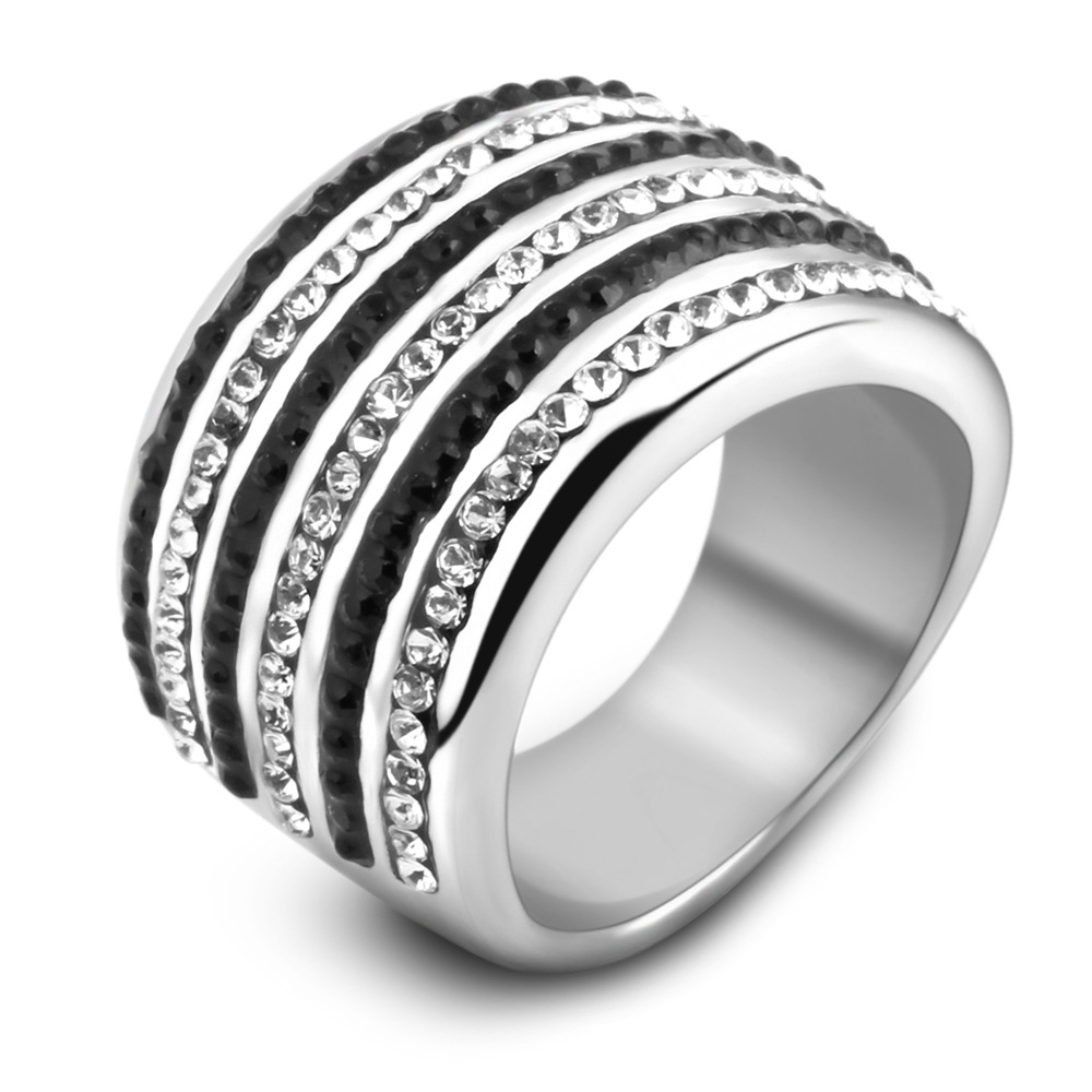 【Mega new fashion 6 line black and white diamond titanium ring stainless steel ring women
