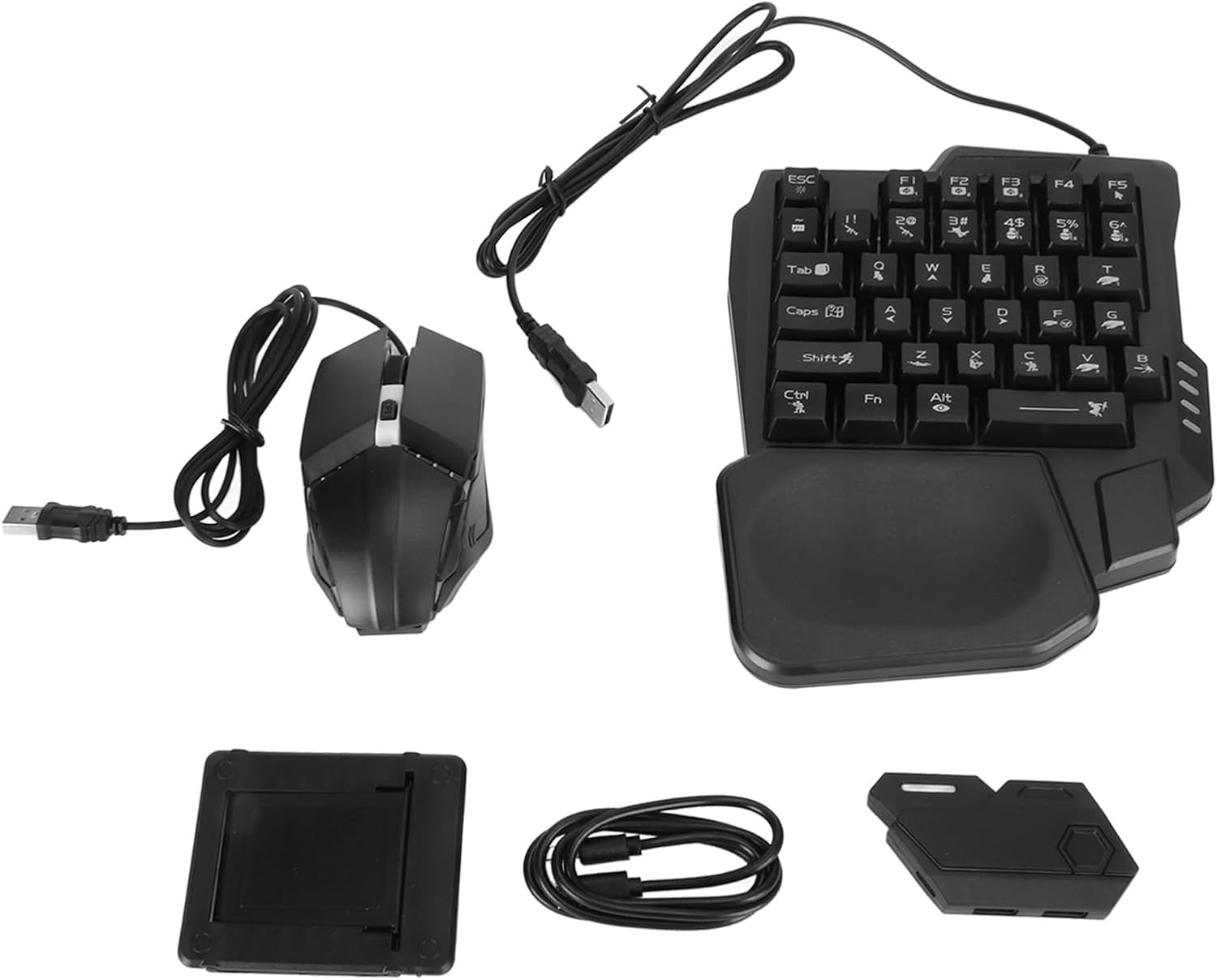 USB Wired One Handed Gaming Keyboard ,mouse and conecter RGB Backlit Keypad for PUBG Mobile