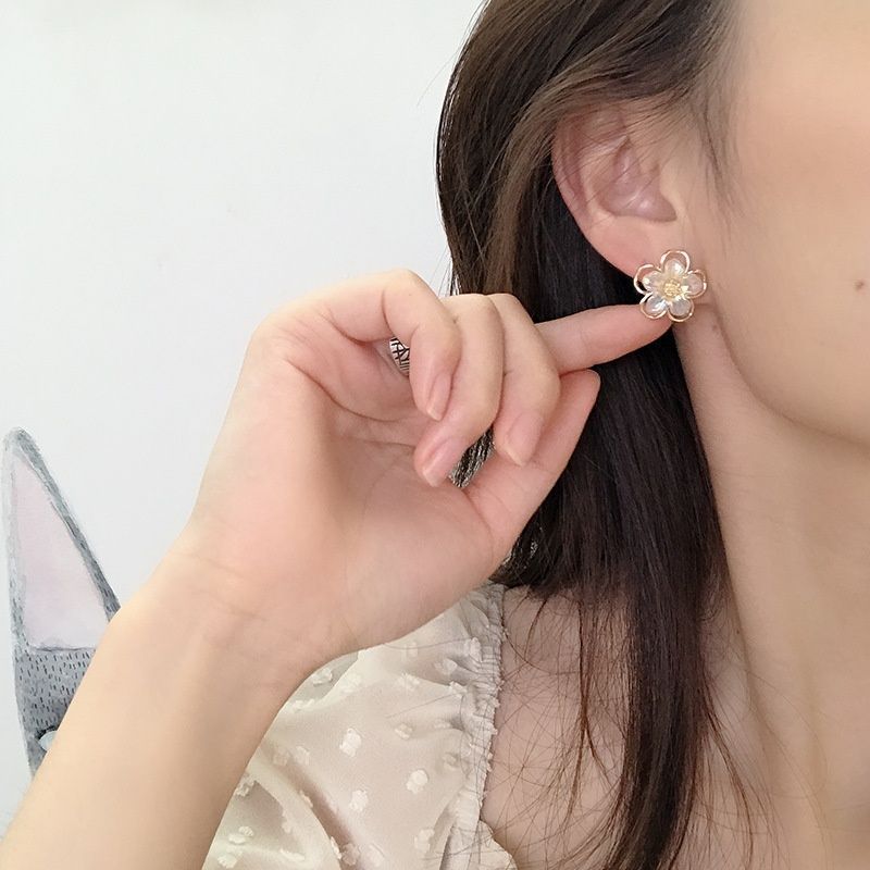 quality】Pink Tulip Flower Earrings Women's Ins Fashionable Korean Style Elegant Sweet Niche Design Earrings