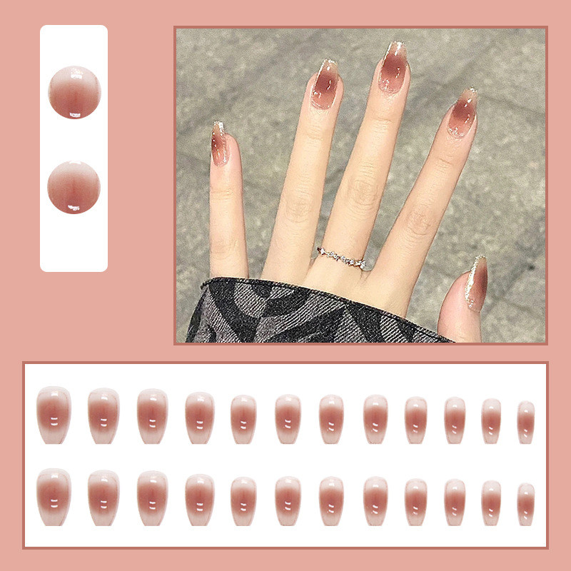 24Pcs Long Fashion Pink Fake Nails with Glue DIY Art Design False Nails Wearable Artificial Nails
