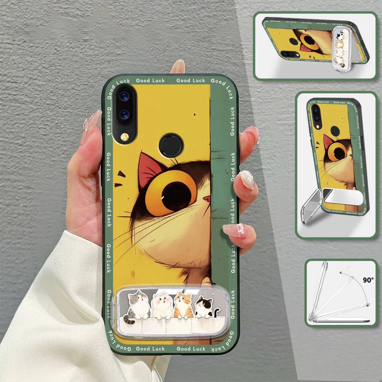 TPU Phone Pouch Phone Case For TCL 305i/5164D Kickstand Cloth Patch Durable Shockproof Makeup Mirror Silicone Full wrap