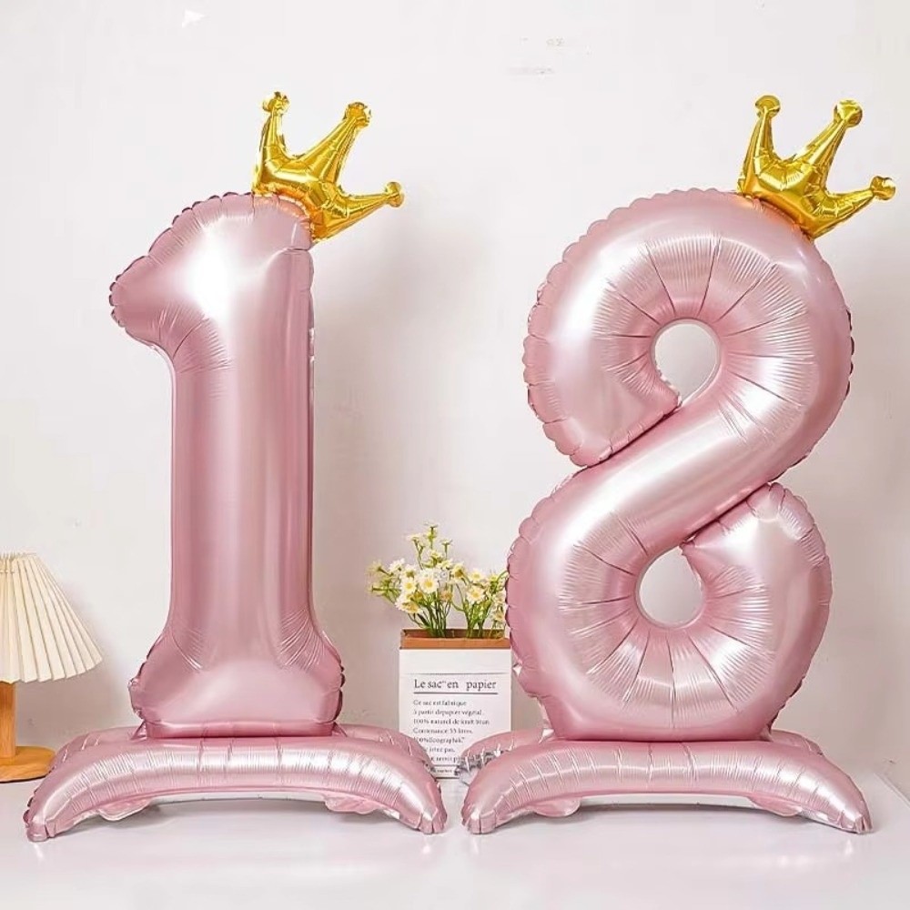 New 42 Inch Digital Balloon Aluminum Foil Girls Birthday Favor Jumbo Number Balloon Wedding Party Ballons Pink Crown Balloons Decoration Supplies