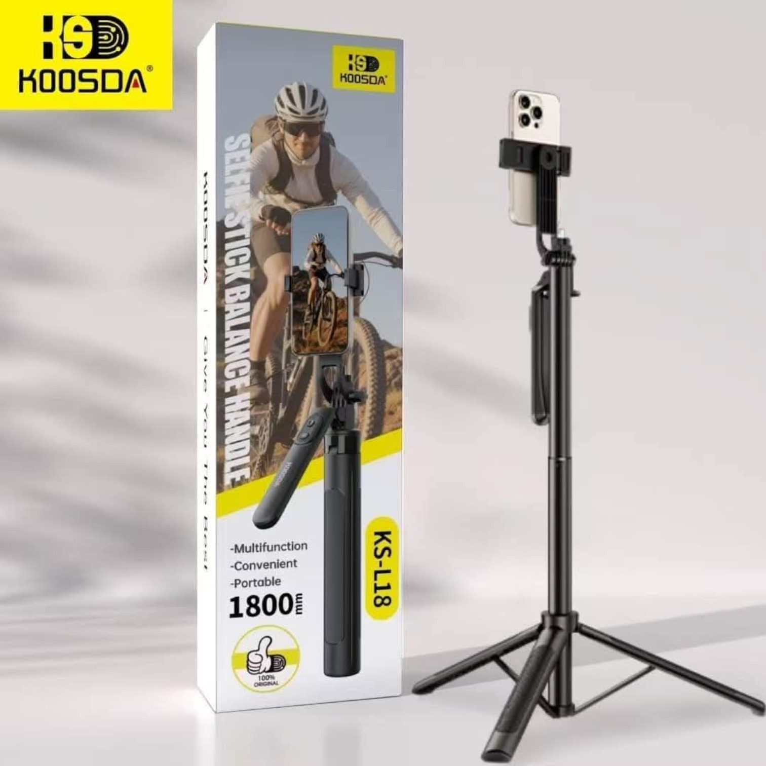 KOOSDA KS-L18 1.8M Selfie Stick Tripod Stand | Hand Stabilizer Balance Handle | Wireless Remote for Vlogging, Live Stream & Mobile Photography