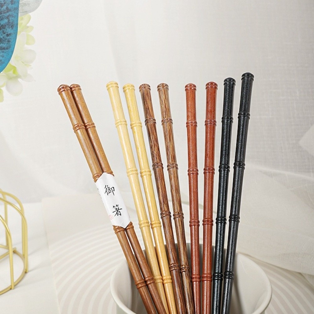 1 Pair High-end Retro Wooden Chopsticks Japanese Style Handmade Sushi Chopsticks Bamboo Shape Solid Color Pointed Chopsticks