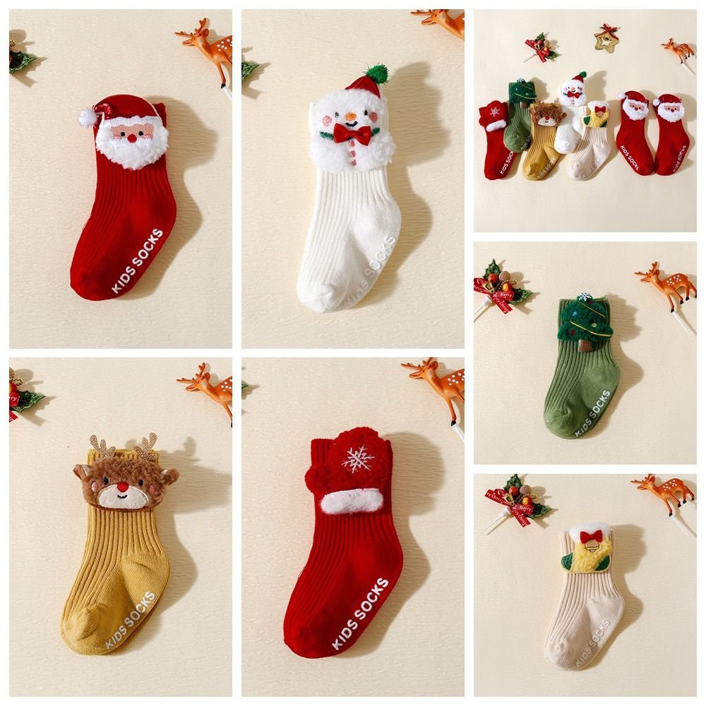 Cute Soft Christmas Baby Socks Anti Slip Thicken Newborn Floor Socks Middle Tube Santa Claus New Year Toddler Socks Winter